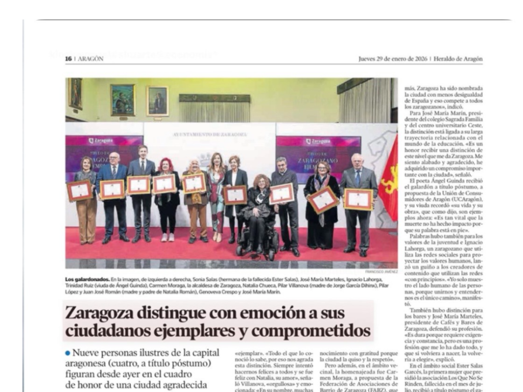 Ceremonia de entrega a los ciudadanos ejemplares de Zaragoza 2025. 